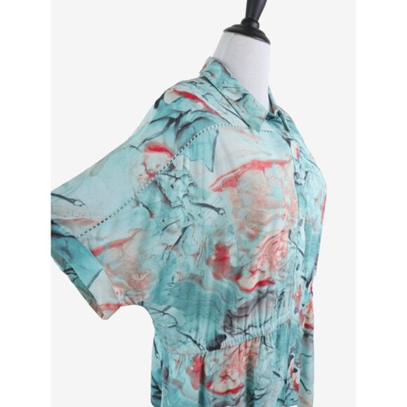 Soft Surroundings Size 2X Waterfront Shirt Dress Maxi Abstract Teal - Picture 7 of 10